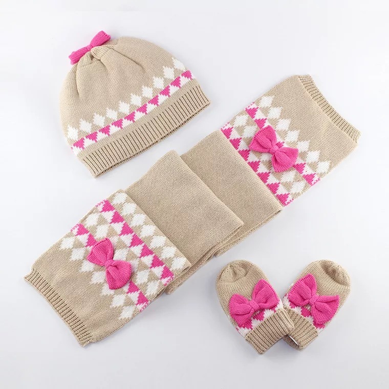 Custom Acrylic Embroidery Lovely Soft Knit Hat Glove Scarf Set