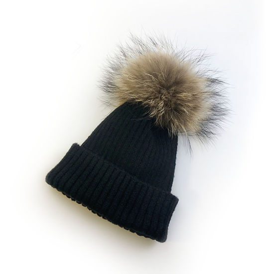 Kid′s Warm Faux Fur POM Winter Crochet Knitted Beanie Hats