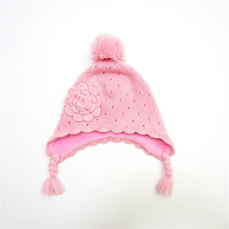 Custom Acrylic Warm Knitted Fleece Earflap Baby Beanie Hats Crochet