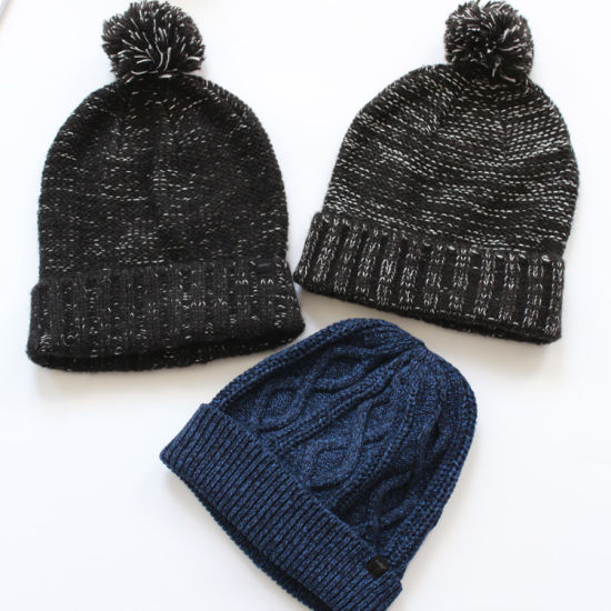 100% Beanie Winter Warm Knit Custom Striped Baggy Beanie Hat