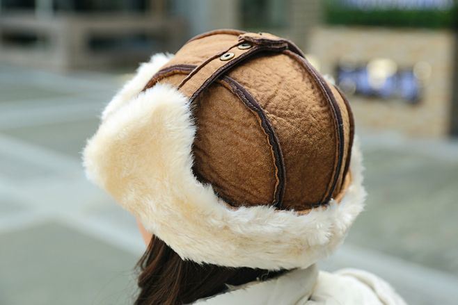 Russian Winter Earflaps Lamb Fur Leather Trooper Hat Australian Shearling Sheepskin Ushanka Trapper Hat