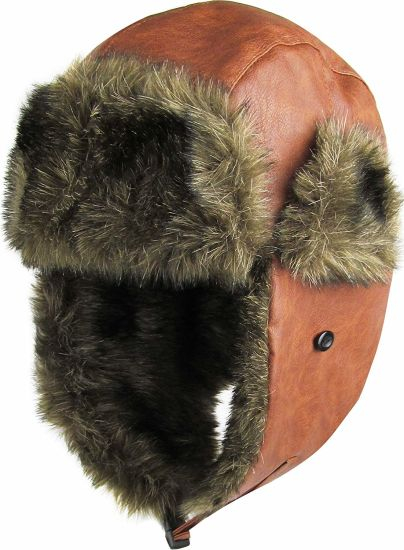 Winter Trooper Leather Trapper Hunting Hat Ushanka Fur Aviator Hat