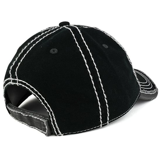 Custom Unisex Adjustable Black Distressed Cotton Baseball Type Washed Cap