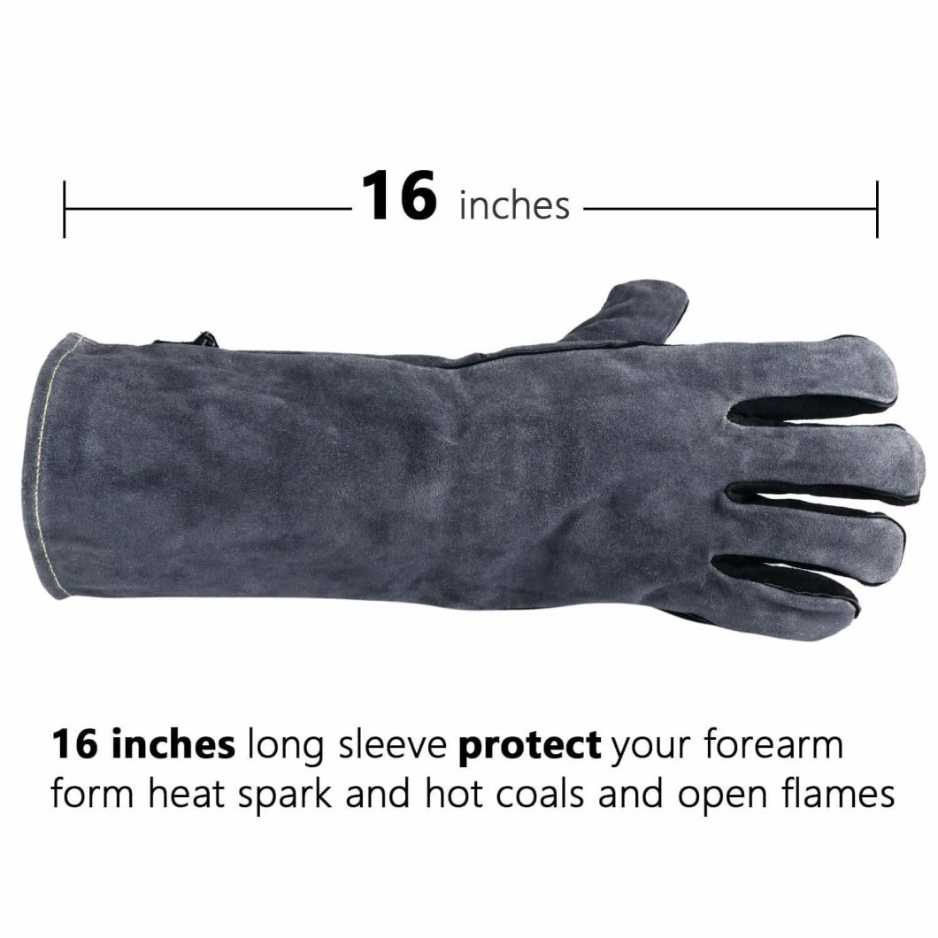Custom Heat Resistant Leather Welding Gloves with Long Sleeve and Insulated Cotton Lining