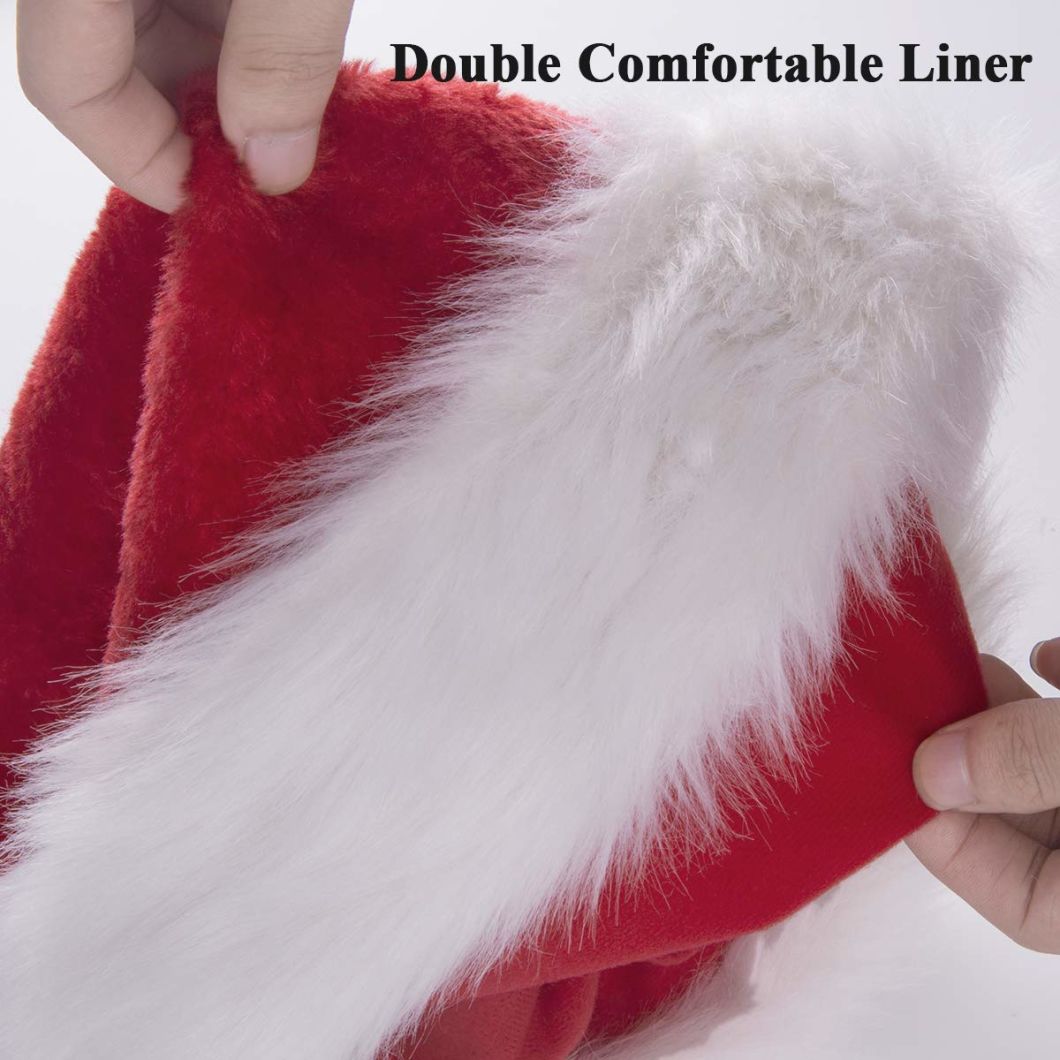 Christmas Comfort Double Liner Plush Red Velvet Santa Claus Hat