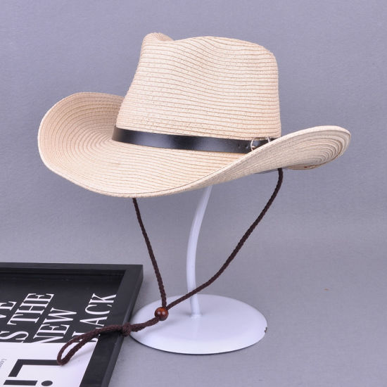 Summer Sun Hat with String Cheap Paper Straw Cowboy Hats for Men