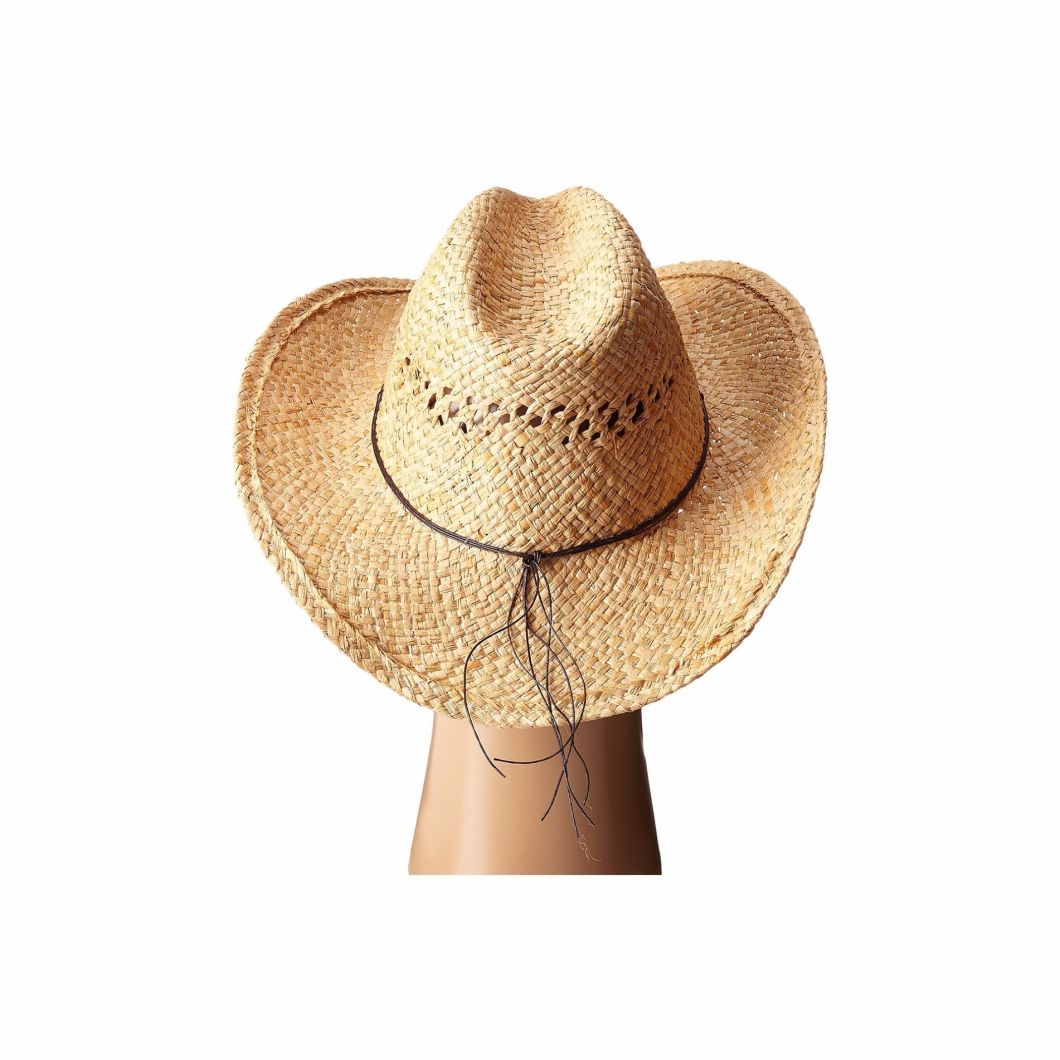 Hatband Featuring Turquoise Silver-Tone White Beads Breathable Straw Cowgirl Hat