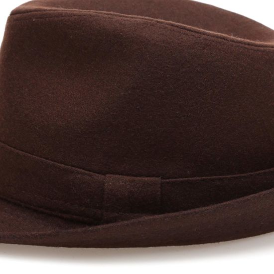 Wholesale Men′s Wool Blend Short Brim Fedora Brown Trilby Hat with Band