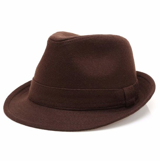 Wholesale Men′s Wool Blend Short Brim Fedora Brown Trilby Hat with Band