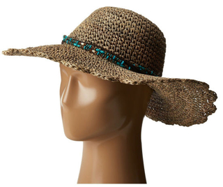 Straw Floppy Brim Crochet Seagrass Hat Leather Hatband with Beads