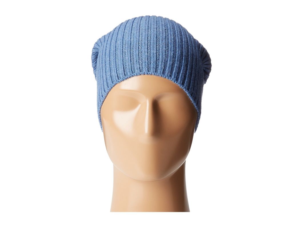 Warm Blue Blank Slouchy Ribbed Knitted Unisex Winter Hat Beanie