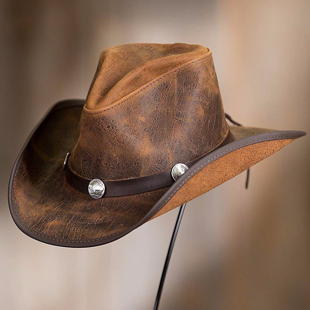 Buffalo Conchos Hatband Handcrafted Pinch Crown Leather Cowboy Hat