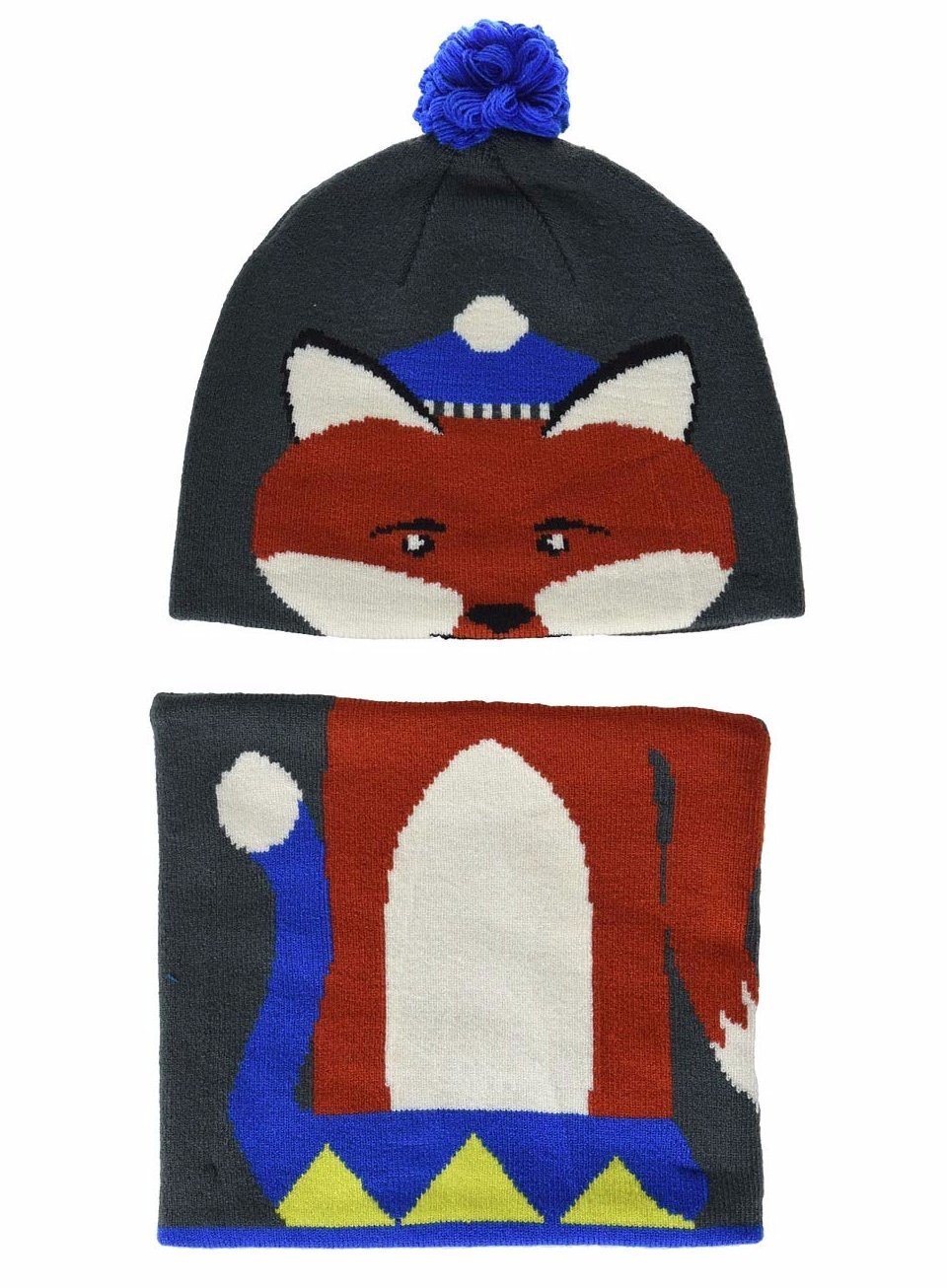 100% Acrylic Cartoon Full-Coverage POM Beanie Circular Kids Knit Scarf