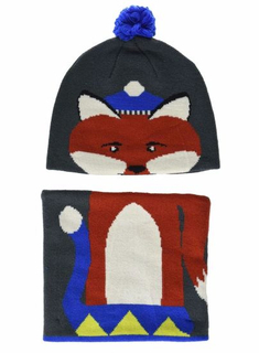 100% Acrylic Cartoon Full-Coverage POM Beanie Circular Kids Knit Scarf