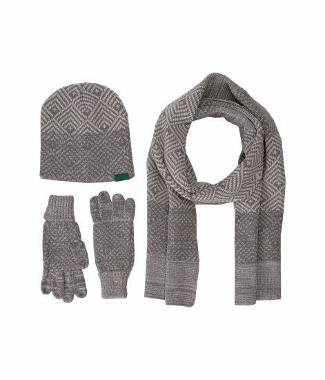 Acrylic Wintry Pattern Warm Beanie Knitted Hat Scarf Gloves Set