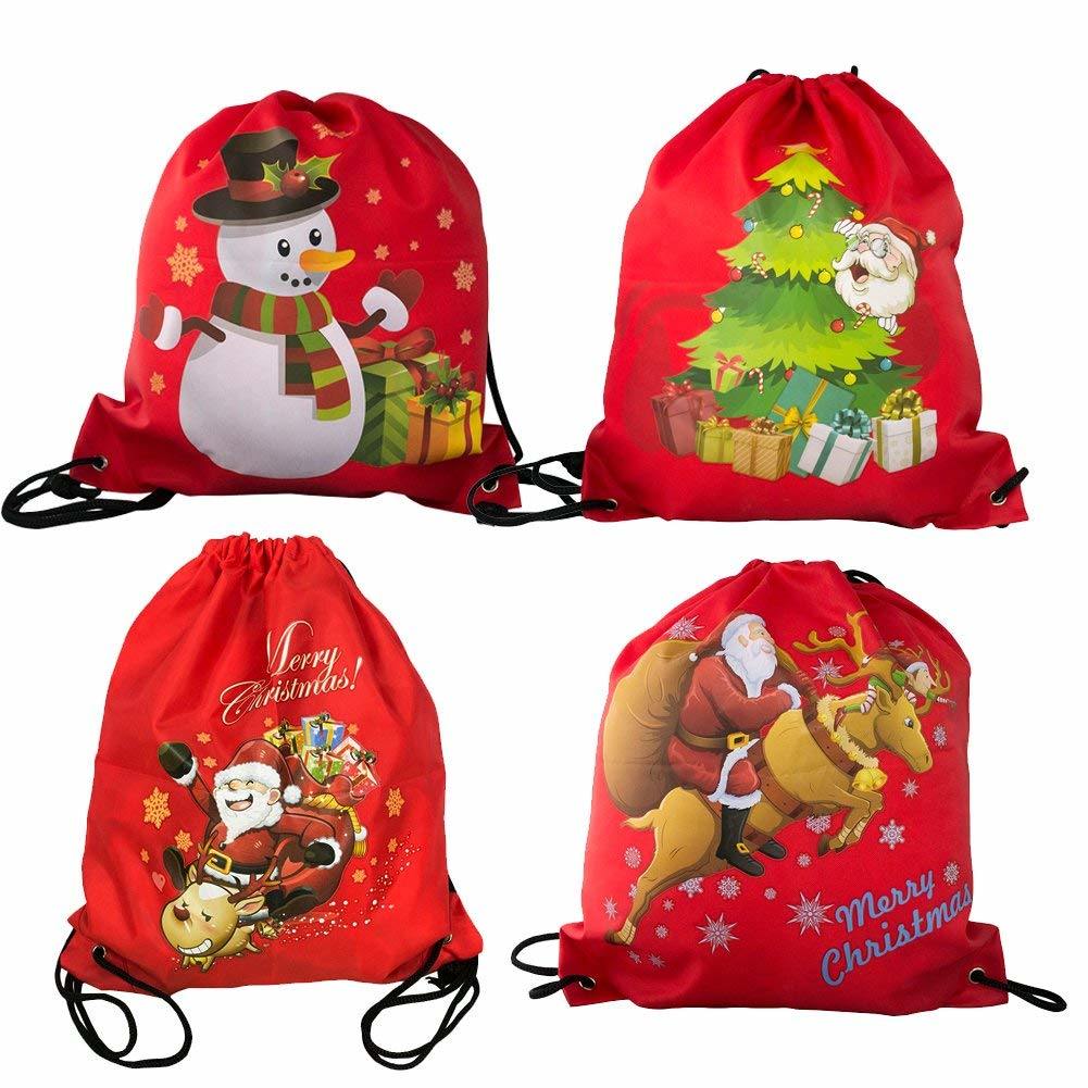 Wholesale Nylon Durable Printing Folding Christmas Drawstring Bag Santa Gifts Sack Backpack