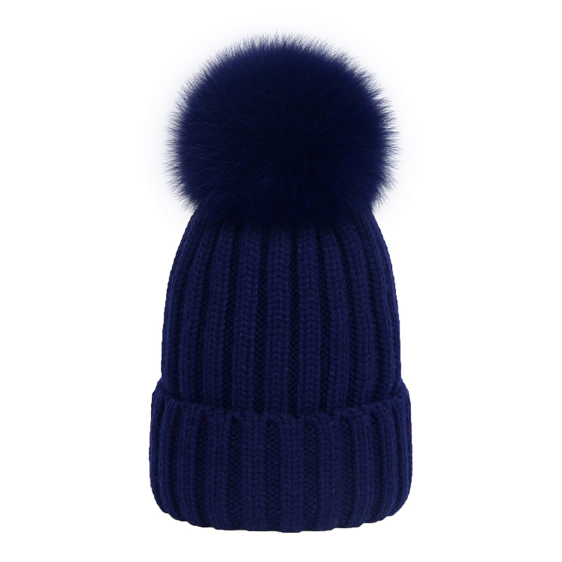 100% Acrylic Custom Fur Winter Warm POM POM Knitted Beanie Hat