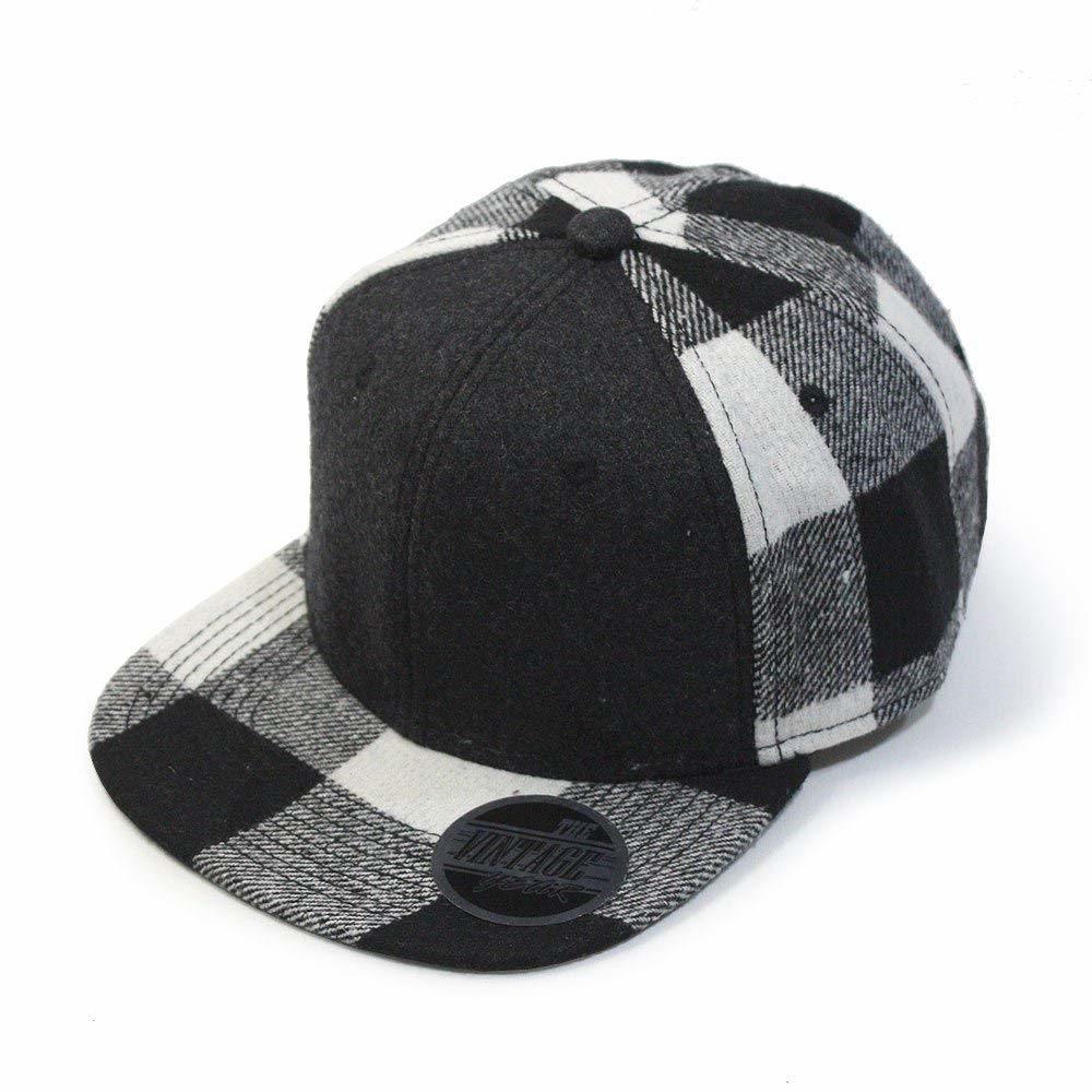 Fashion Baseball Cap Wool Blend Plaid Adjustable Snapback Cap Customized for Man Women