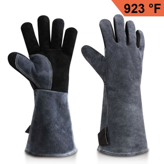 Custom Heat Resistant Leather Welding Gloves with Long Sleeve and Insulated Cotton Lining
