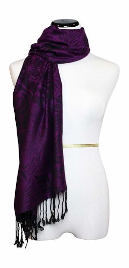 Acrylic Jacquard Scarf Women Fashion Rose Pattern with Fringe