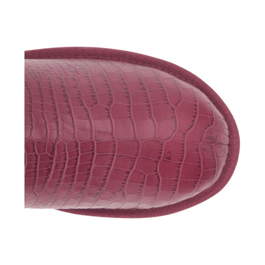 Red Women Embossed Plaid Pattern Ankle Fur Genuine Leather Snow Boots Winter Boots