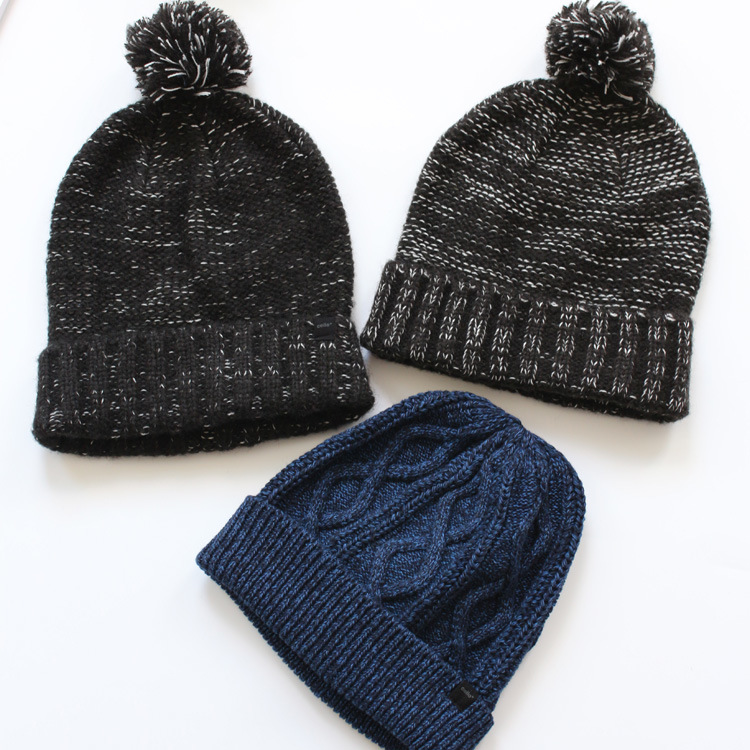 100% Beanie Winter Warm Knit Custom Striped Baggy Beanie Hat