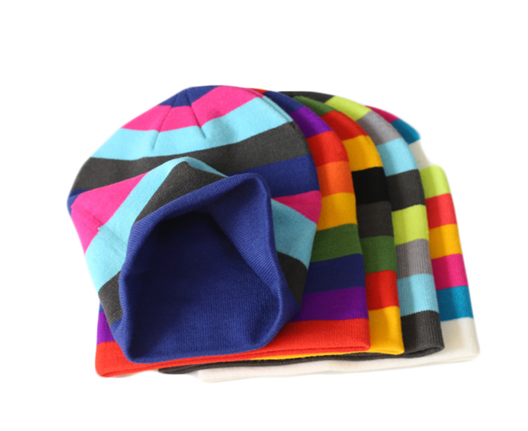 Wholesale Custom Knitted Toques Colorful Striped Winter Beanie Hat Knit