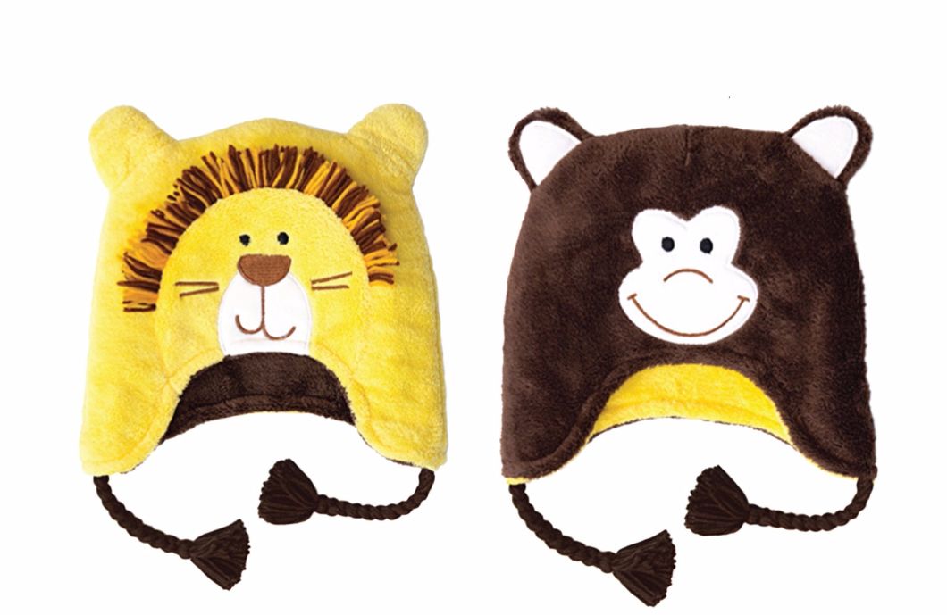 Soft Velvet Fleece Animal Lion Monkey Beanie Warm Children Hat