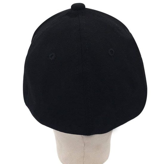 100% Cotton 6-Panel Black Baseball Cap with Elastic Band