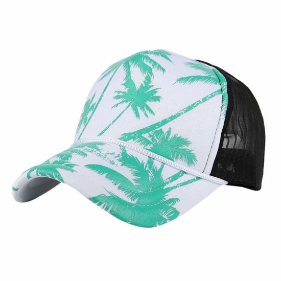 Sedex Audit 100% Polyester Mesh Trucker Cap Printing Coconut Tree