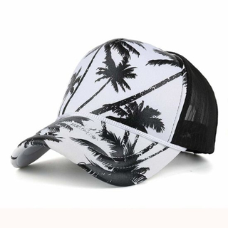 Sedex Audit 100% Polyester Mesh Trucker Cap Printing Coconut Tree