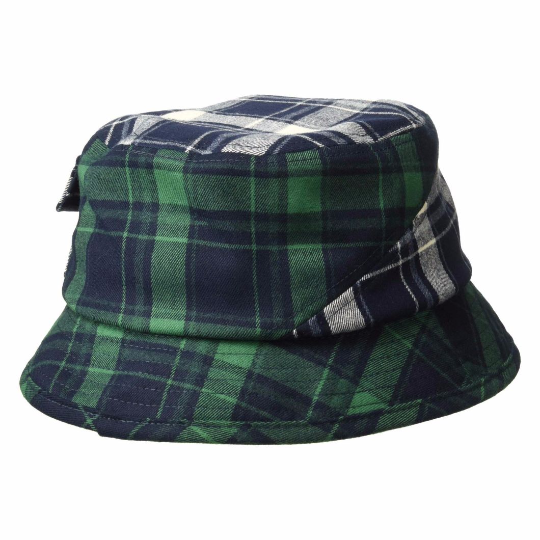 Polyester Plaid Flannel Downturned Brim Bucket Terry Towelling Hat