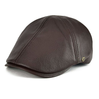 Classic Beret 6-Panel IVY Leather Top Hat with Cotton Sweatband