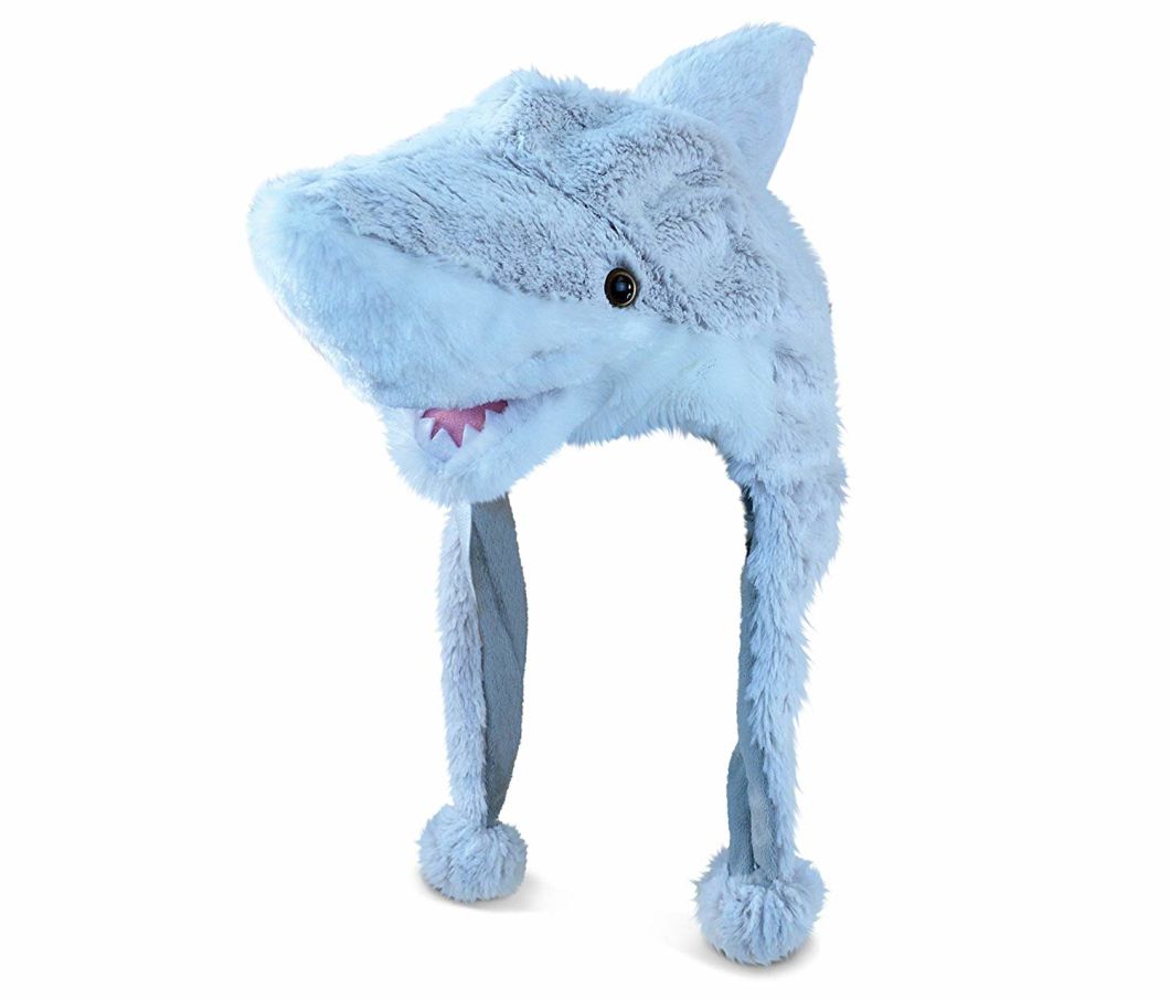 BSCI Audit Polyester Fabric Animal Earflap Stuffed Plush Shark Hat