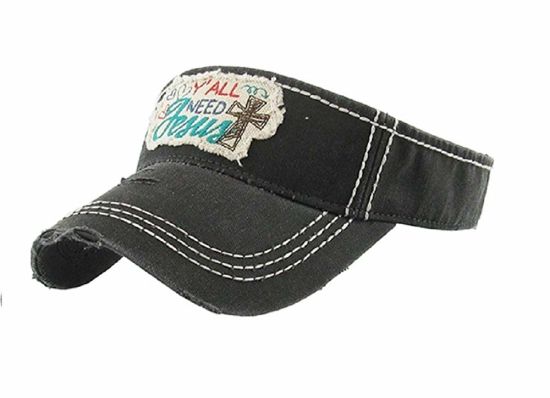BSCI Audit Custom 100% Cotton Adjustable Jesus Cross Spiritual Vintage Distressed Visor