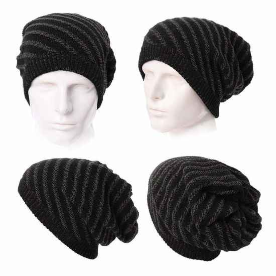 100% Acrylic Double-Laver Winter Warm Soft Knit Slouch Beanie Hat