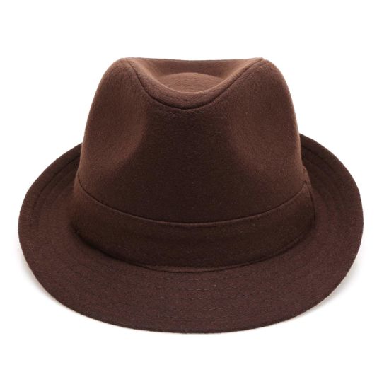Wholesale Men′s Wool Blend Short Brim Fedora Brown Trilby Hat with Band