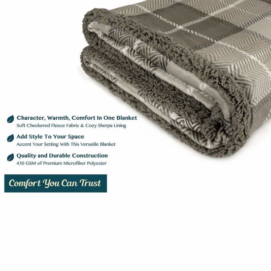 100% Polyester Super Soft Cozy Reversible Sherpa Throw Plaid Fleece Blanket