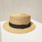 Lady Summer Panama Flat Top Straw Boater Hat with Ribbon