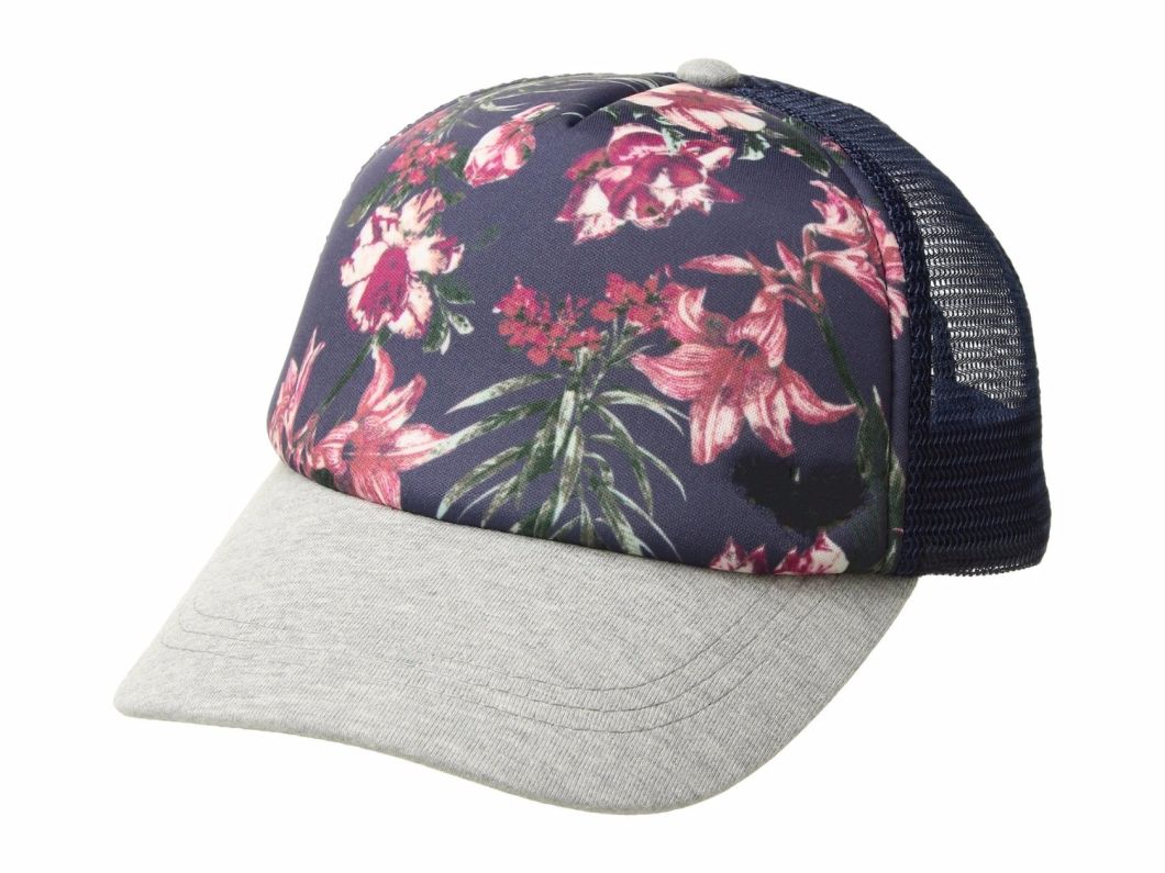 100% Polyester Adjustable Mesh Printed Trucker Cap 5 Panel with Your Own Embroidered Logo