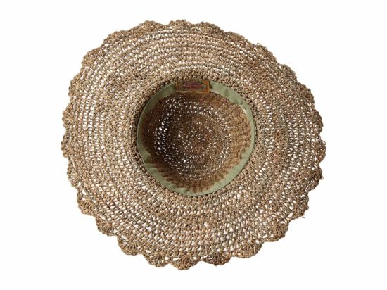 Straw Floppy Brim Crochet Seagrass Hat Leather Hatband with Beads