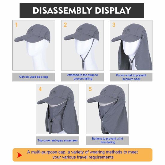 Polyester Quick-Dry Upf 50+ Removable Face Mask Fishing Cap