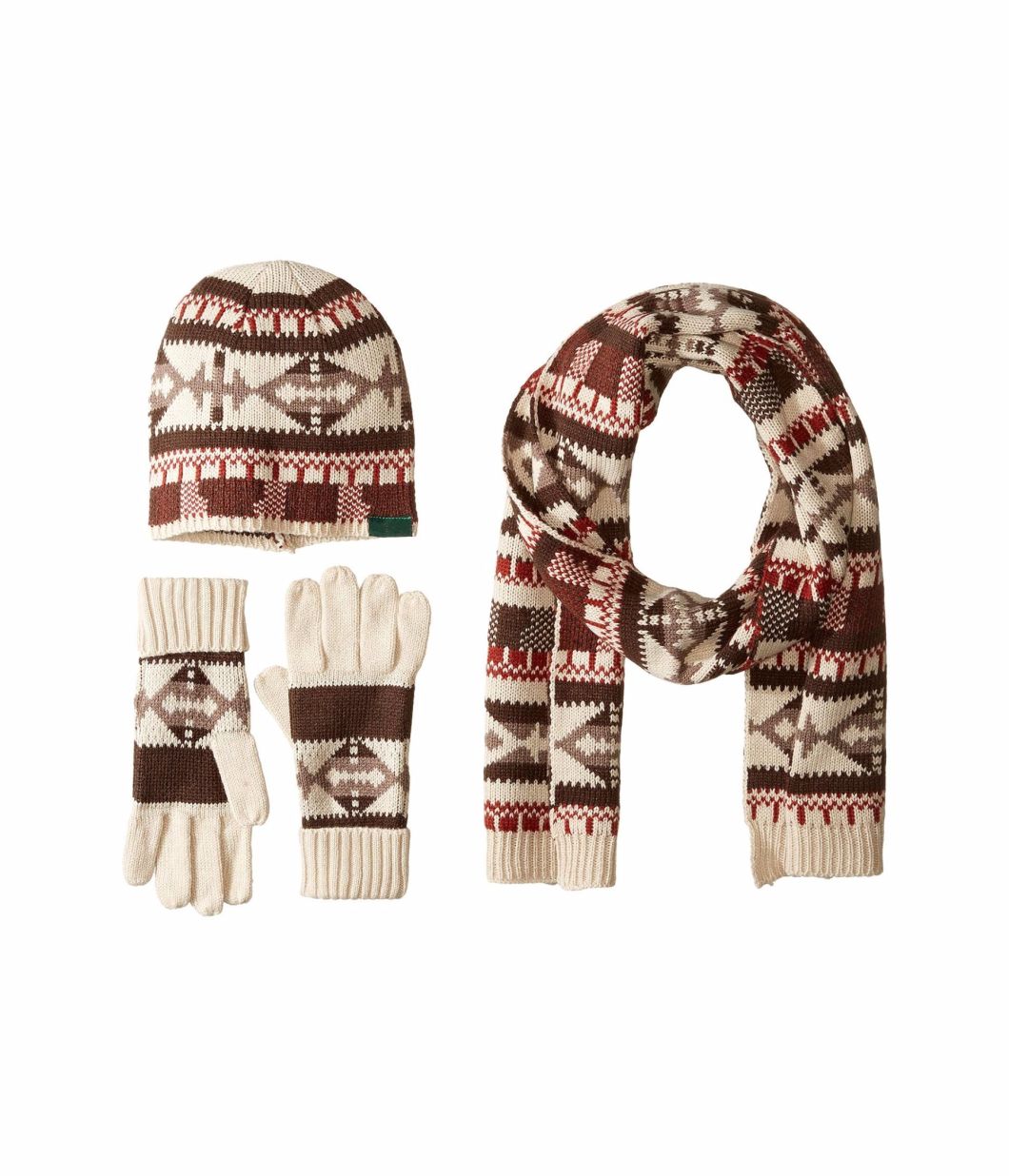 Acrylic Wintry Pattern Warm Beanie Knitted Hat Scarf Gloves Set