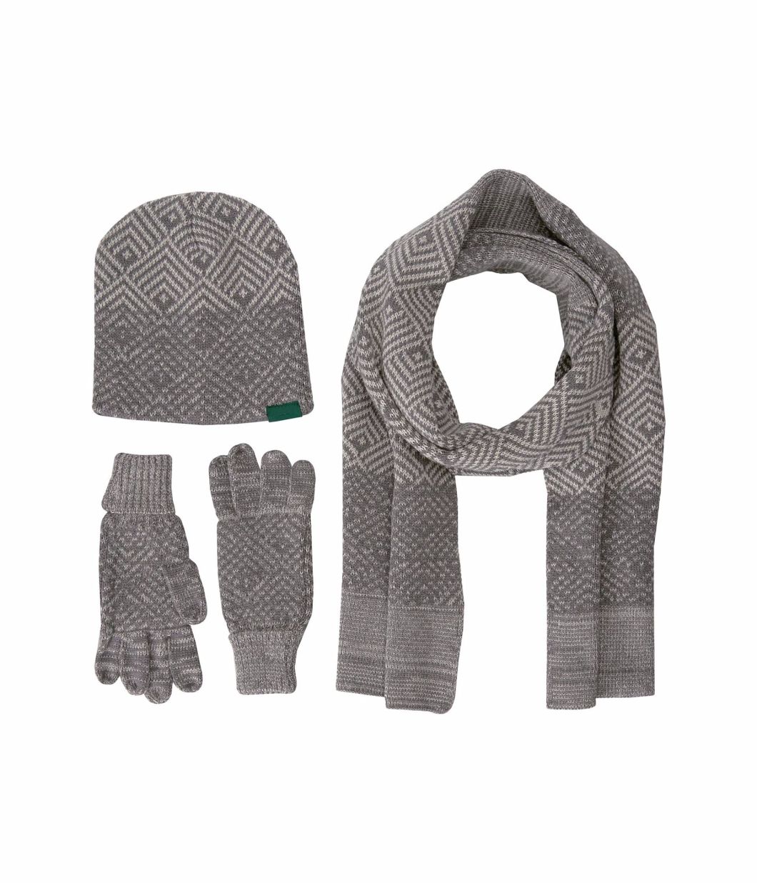 Acrylic Wintry Pattern Warm Beanie Knitted Hat Scarf Gloves Set