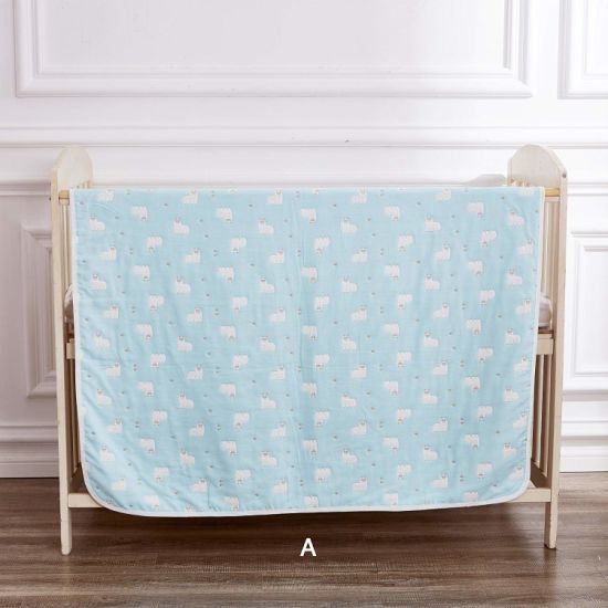 Wholesale Custom Toddler Baby Kid 100% Organic Cotton Muslin Blanket with Reversible Alpaca Printed Design