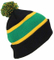 Acrylic Rugby Knit Striped Cuff Slouch Double-Layer Beanie Hat with POM POM