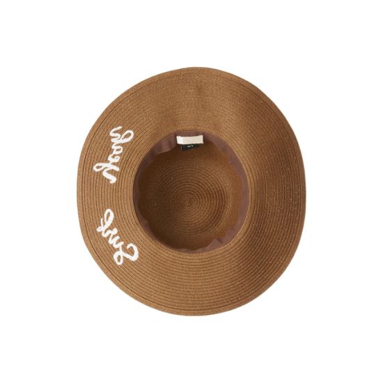 Paper Women Straw Hat with Embroidered Word Detailing Adorns Brim