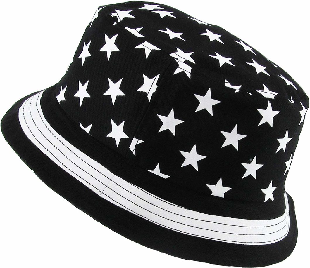 Cotton Durable Smooth Print Bucket American Flag Hat Summer Boonie