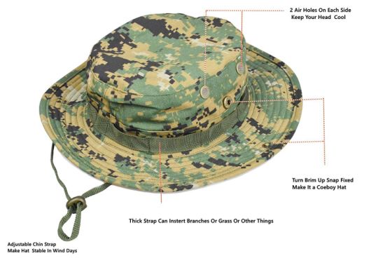 Custom Folding Breathable Fashion Camouflage Wide Brim Bucket Hat Cap
