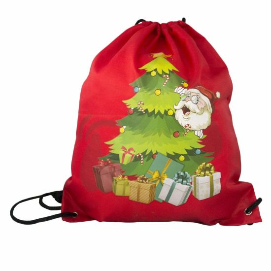 Wholesale Nylon Durable Printing Folding Christmas Drawstring Bag Santa Gifts Sack Backpack